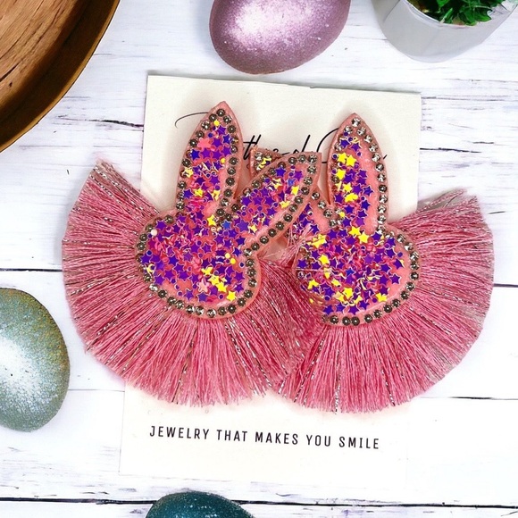 Jewelry - Sparkle & Hop: Pink Glitter Tassel Bunny Earrings for a Dazzling Easter! Easter